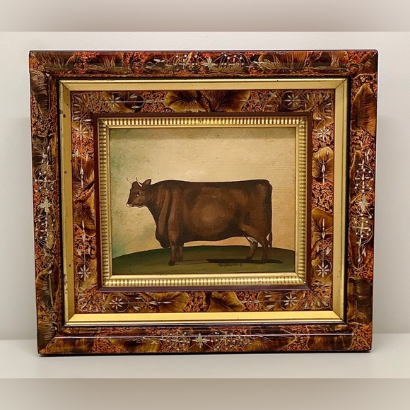 1992 Deep Framed Mary Beth Baxter Original Oil on Canvas Folk Art Cow Painting - Picture 3 of 16